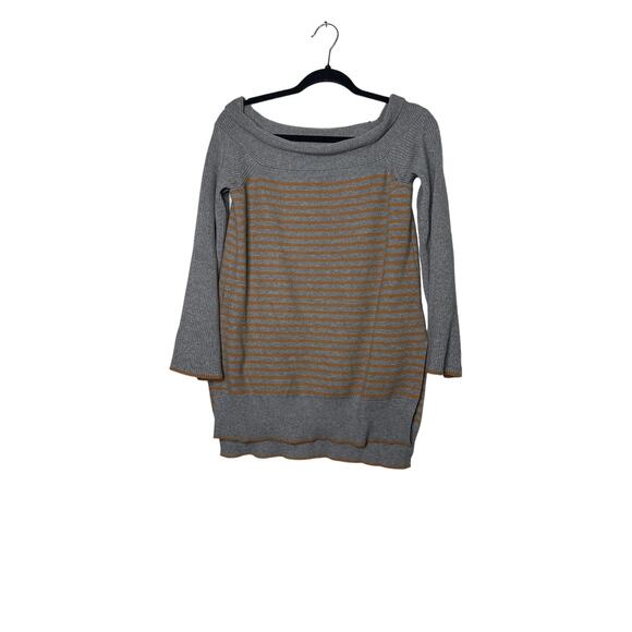 Anthropologie Elise Sweater Long Sleeve Ribbed  Long Line Womans M Gray Striped - Picture 1 of 7